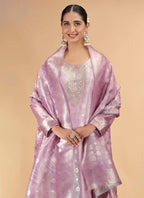 Chhap Organza Jacquard Woven and Hand Work Salwar Suit In Purple Pink Colour | Grocsy