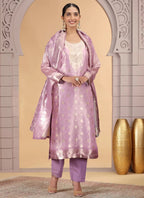 Chhap Organza Jacquard Woven and Hand Work Salwar Suit In Purple Pink Colour | Grocsy