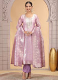 Chhap Organza Jacquard Woven and Hand Work Salwar Suit In Purple Pink Colour | Grocsy