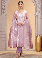 Chhap Organza Jacquard Woven and Hand Work Salwar Suit In Purple Pink Colour | Grocsy