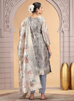 Chhap Organza Jacquard Woven and Hand Work Salwar Suit In Grey Brown Colour | Grocsy
