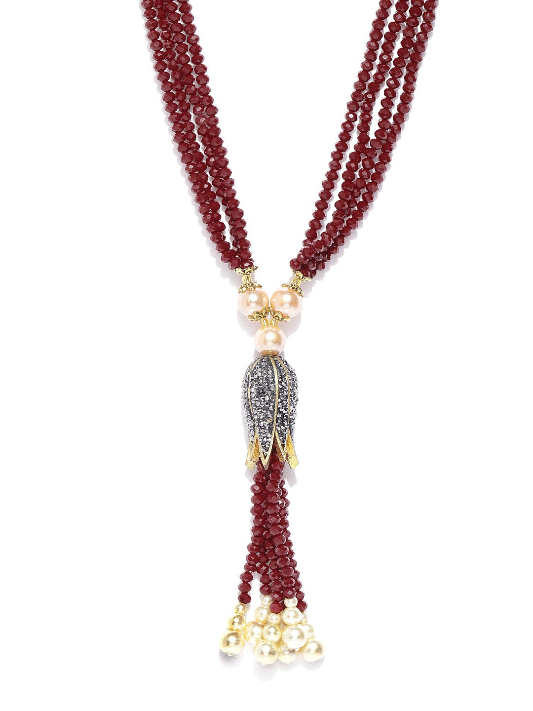 Gold-Polished Alloy Crystals And Rhinestones Victorian Long Necklace - The Pari | Grocsy