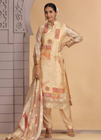 Chhap Organza Jacquard Woven and Hand Work Salwar Suit In Black Golden Colour | Grocsy