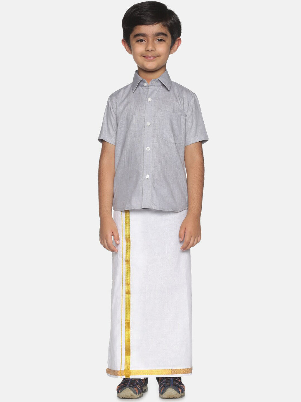 Sethukrishna Boys Grey & White Shirt with Dhoti | Grocsy