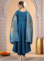Chhap Teal Blue Colour Chiffon Hand Work Salwar Suit | Grocsy