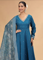 Chhap Teal Blue Colour Chiffon Hand Work Salwar Suit | Grocsy