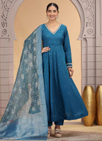 Chhap Teal Blue Colour Chiffon Hand Work Salwar Suit | Grocsy