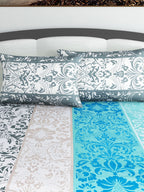 Divine Casa Blue & Grey Ethnic Motifs 120 TC Bedsheet with Pillow Covers | Grocsy