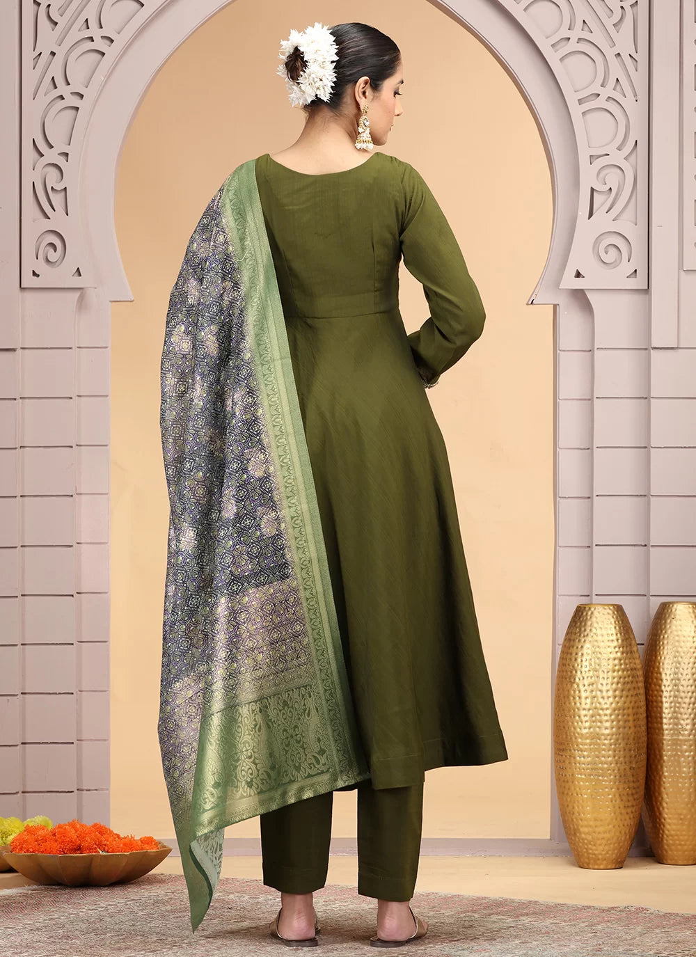 Chhap Green Colour Chiffon Hand Work Salwar Suit | Grocsy