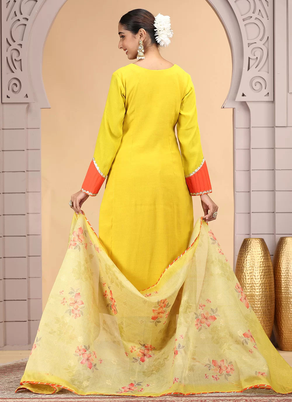 Chhap Yellow Colour Chiffon Hand Work Salwar Suit | Grocsy