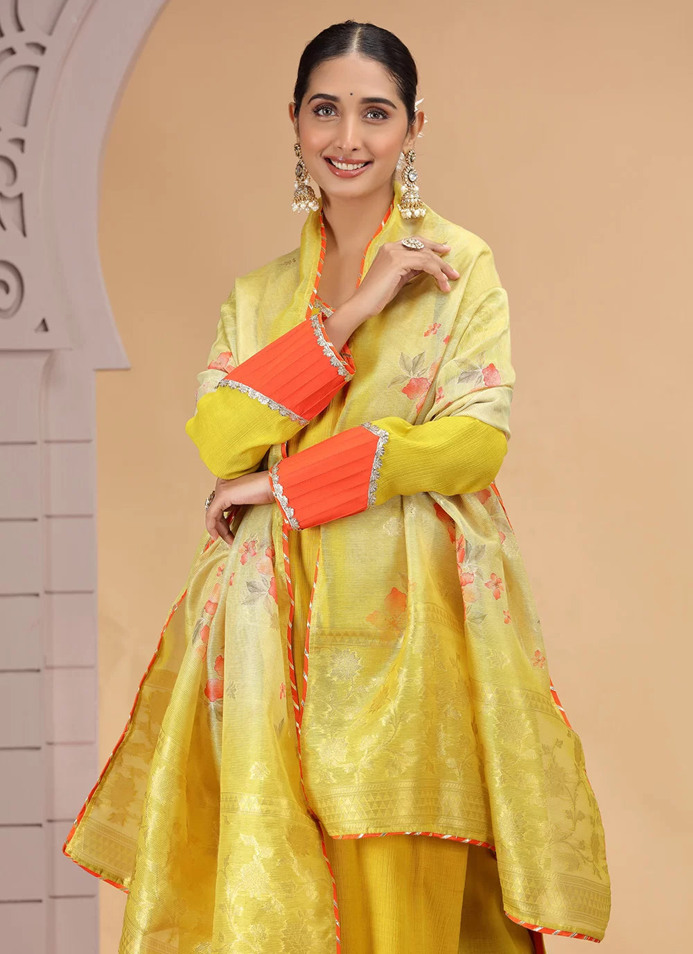 Chhap Yellow Colour Chiffon Hand Work Salwar Suit | Grocsy