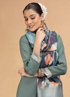 Chhap Tissue Green Colour Chiffon Hand Work Salwar Suit | Grocsy