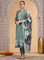 Chhap Tissue Green Colour Chiffon Hand Work Salwar Suit | Grocsy