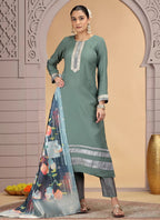Chhap Tissue Green Colour Chiffon Hand Work Salwar Suit | Grocsy