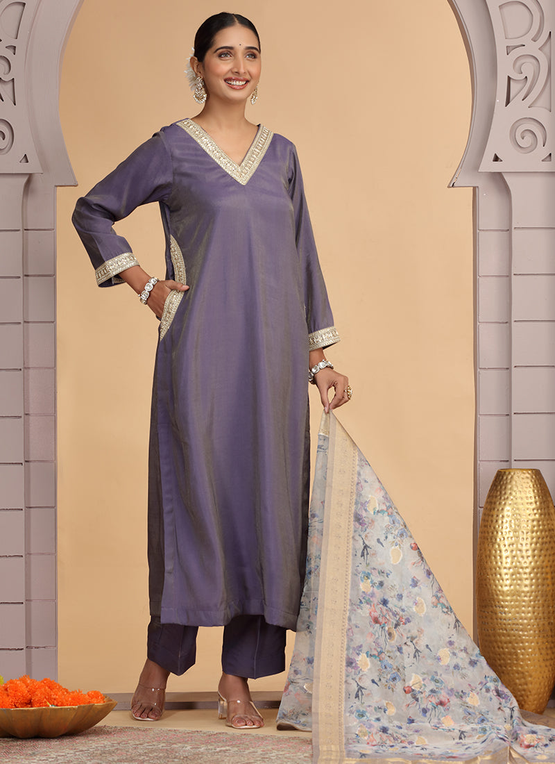 Chhap Purple Colour Chiffon Embroidery Salwar Suit | Grocsy
