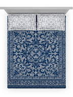DDecor Blue & White Ethnic Motifs Cotton 140 TC King Bedsheet With 2 Pillow Covers | Grocsy