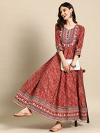 Sangria Women Floral Embroidered Mirror Work Anarkali Kurta | Grocsy