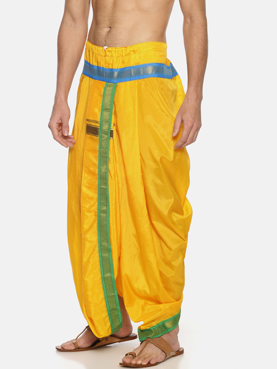 Sethukrishna Yellow Solid Double Layer Readymade Dhoti Pant For Men | Grocsy