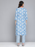 HERE&NOW Women Ethnic Motifs Printed Kantha Work Kurta With Trousers | Grocsy