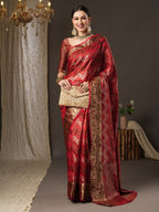 Saree Mall Pink & Gold-Toned Woven Design Zari Silk Blend Bagru Sarees | Grocsy