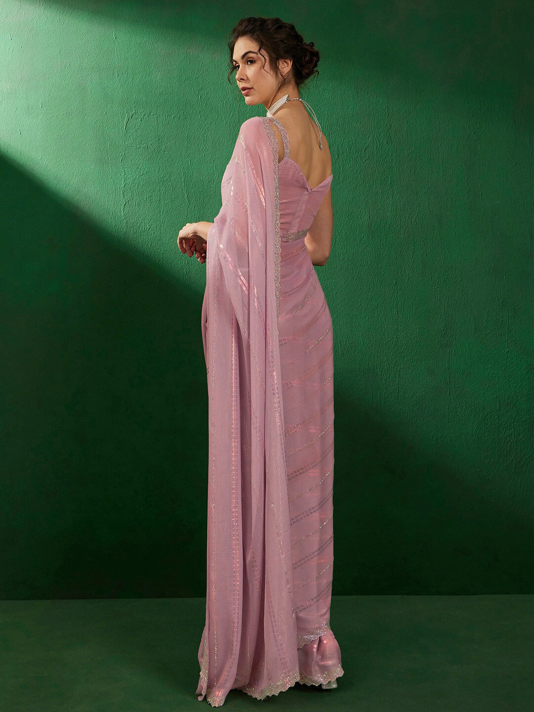 Sangria Striped Embellished Saree | Grocsy