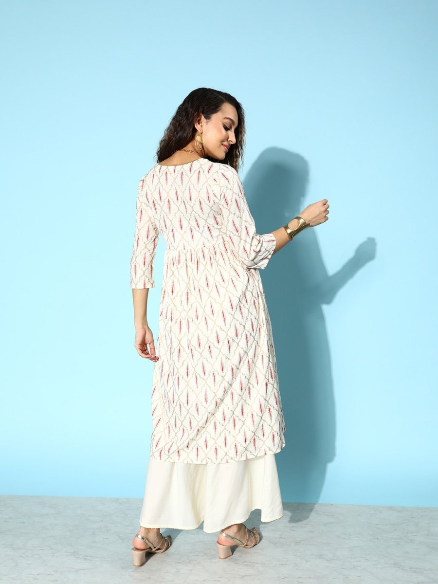All About You Onyx White & Red Ethnic Motifs Printed Veere Di Wedding Kurta with Palazzos | Grocsy