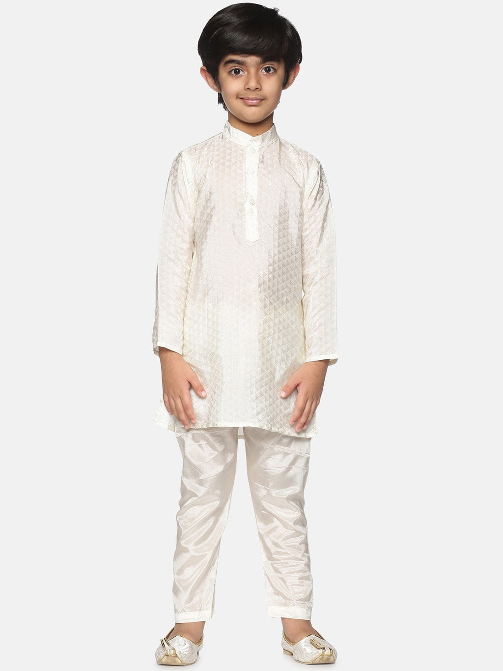 Sethukrishna Boys Cream-Coloured Kurta with Pyjamas | Grocsy