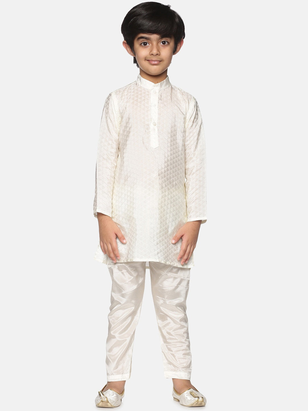 Sethukrishna Boys Cream-Coloured Kurta with Pyjamas | Grocsy