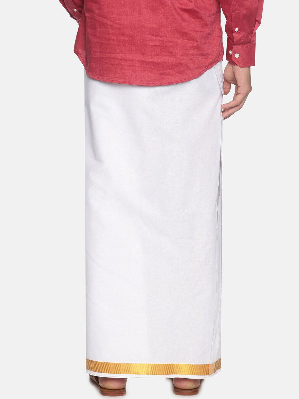Sethukrishna Men White & Gold-Coloured Solid Cotton Dhoti | Grocsy