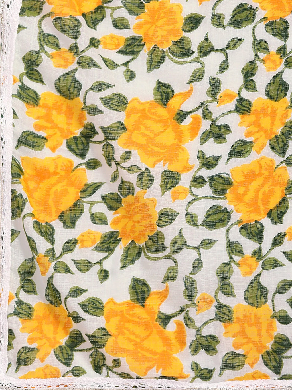 Sangria Women Yellow Floral Printed Lace Inserts Pure Cotton Kurta with Sharara & Dupatta | Grocsy