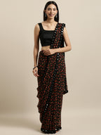 Tikhi Imli Black & Red Poly Georgette Printed Saree | Grocsy