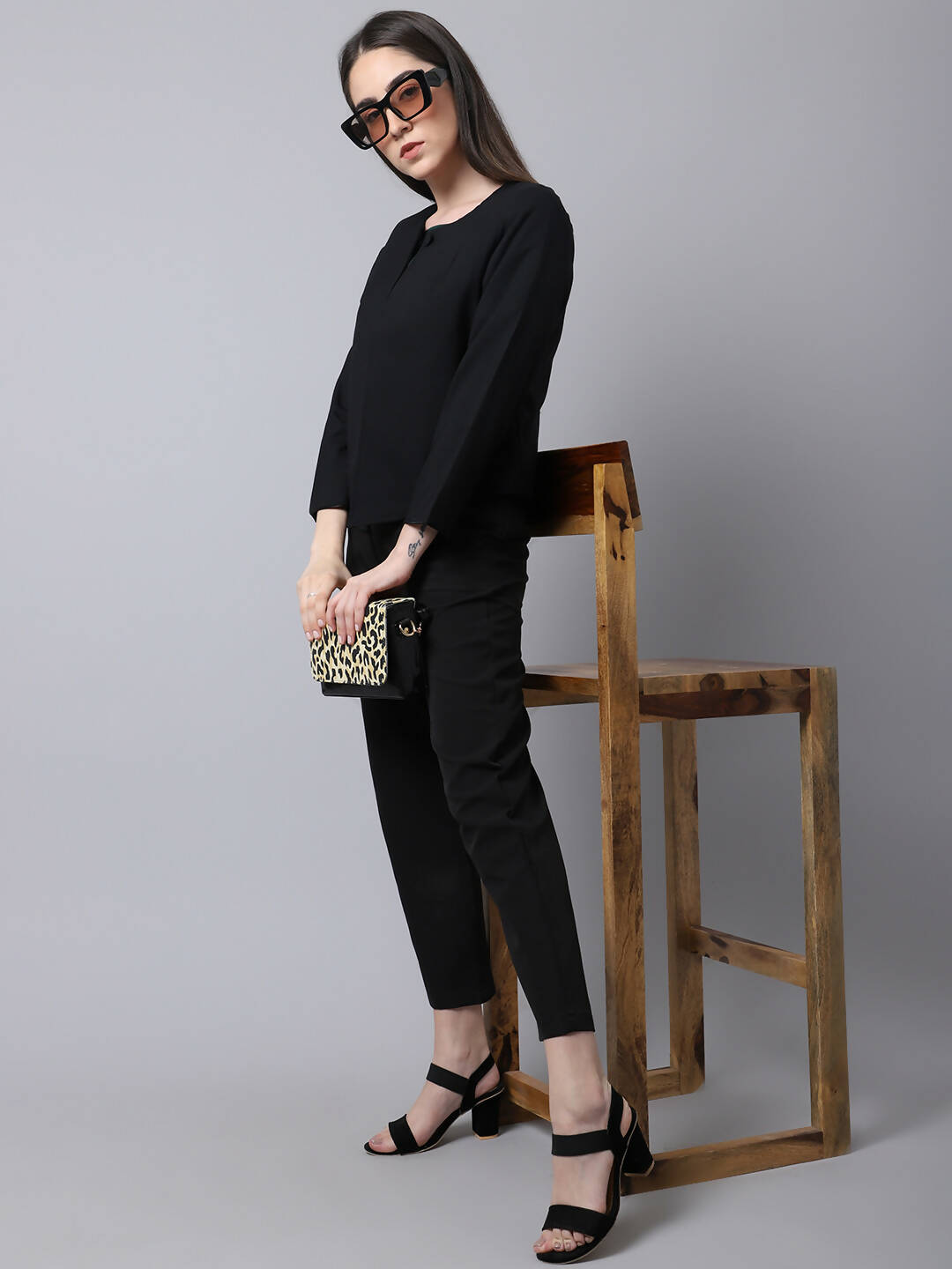 Even Apparels Black Polywool Open Front Statement Women's Jacket | Grocsy