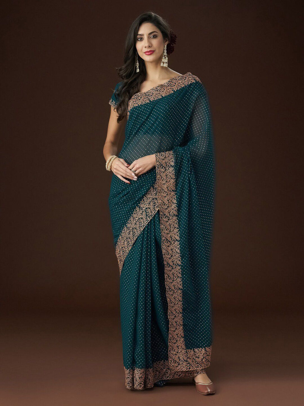 kasee Floral Embroidered Embellished Saree | Grocsy