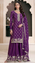 Anaita Purple Chinon Embroidered Thread Work Stitched Salwar Suit | Grocsy