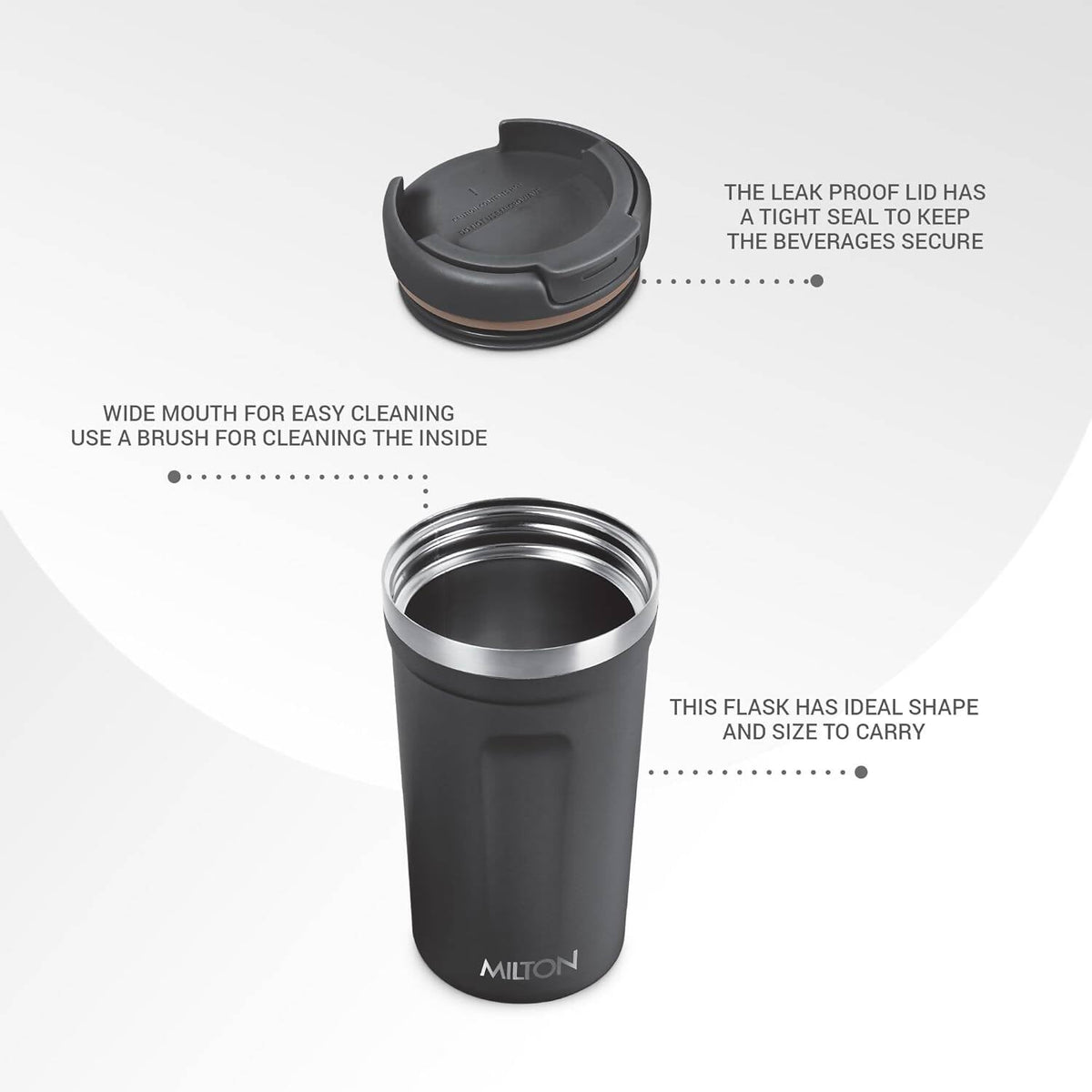 Milton Corral Thermosteel Insulated Coffee Mug Tumbler - 400ml (Black) | Grocsy