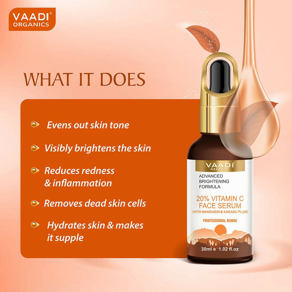 Vaadi Herbals 20% Vitamin C Face Serum With Advanced Brightening Formula | Grocsy