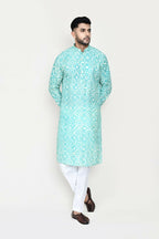 Joban Fashion Blue Colored Rayon Fabric Kurta With Straight Fit Pant | Grocsy