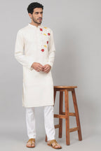 Cotton Kurta With Floral Embroidery Patch Embellishment by Hilo Design | Grocsy