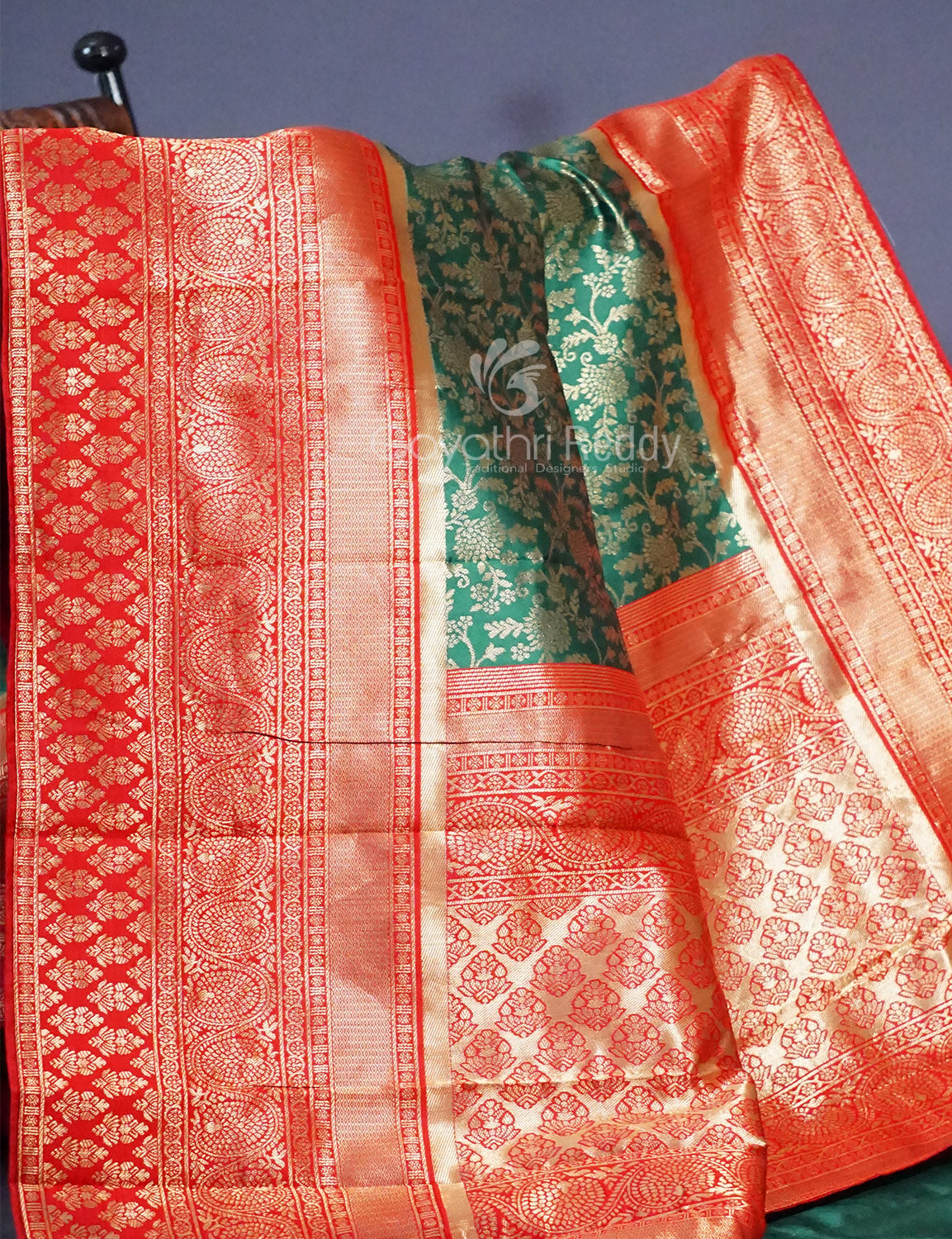 Shades of Green Floral Designbanaras Semi Silk Saree By Gayathri Reddy Designer Studio | Grocsy