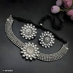 Tehzeeb Creations Women's Silver Plated Necklace Set With Stone - Swadesiicart