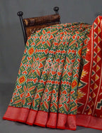 Combo of Parrot Green and Red Patola Print Semi Chanderi Saree By Gayathri Reddy Designer Studio | Grocsy