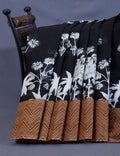 Black And Chikoo Colour Block Print Pure Mulmul Cotton Saree By Gayathri Reddy Designer Studio | Grocsy