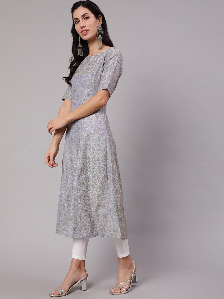Aks Ethnic Motif Woven Design Jacquard A-Line Kurta | Grocsy