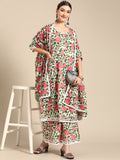 Sangria Women Pink Floral Printed Lace Inserts Pure Cotton Kurta with Sharara & Dupatta | Grocsy