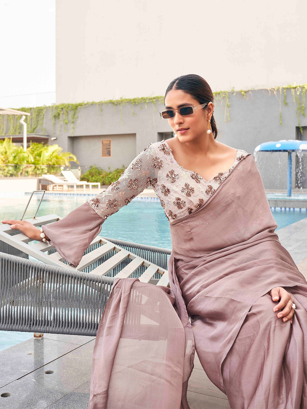 Tikhi Imli satin saree with sequence embroidered blouse | Grocsy