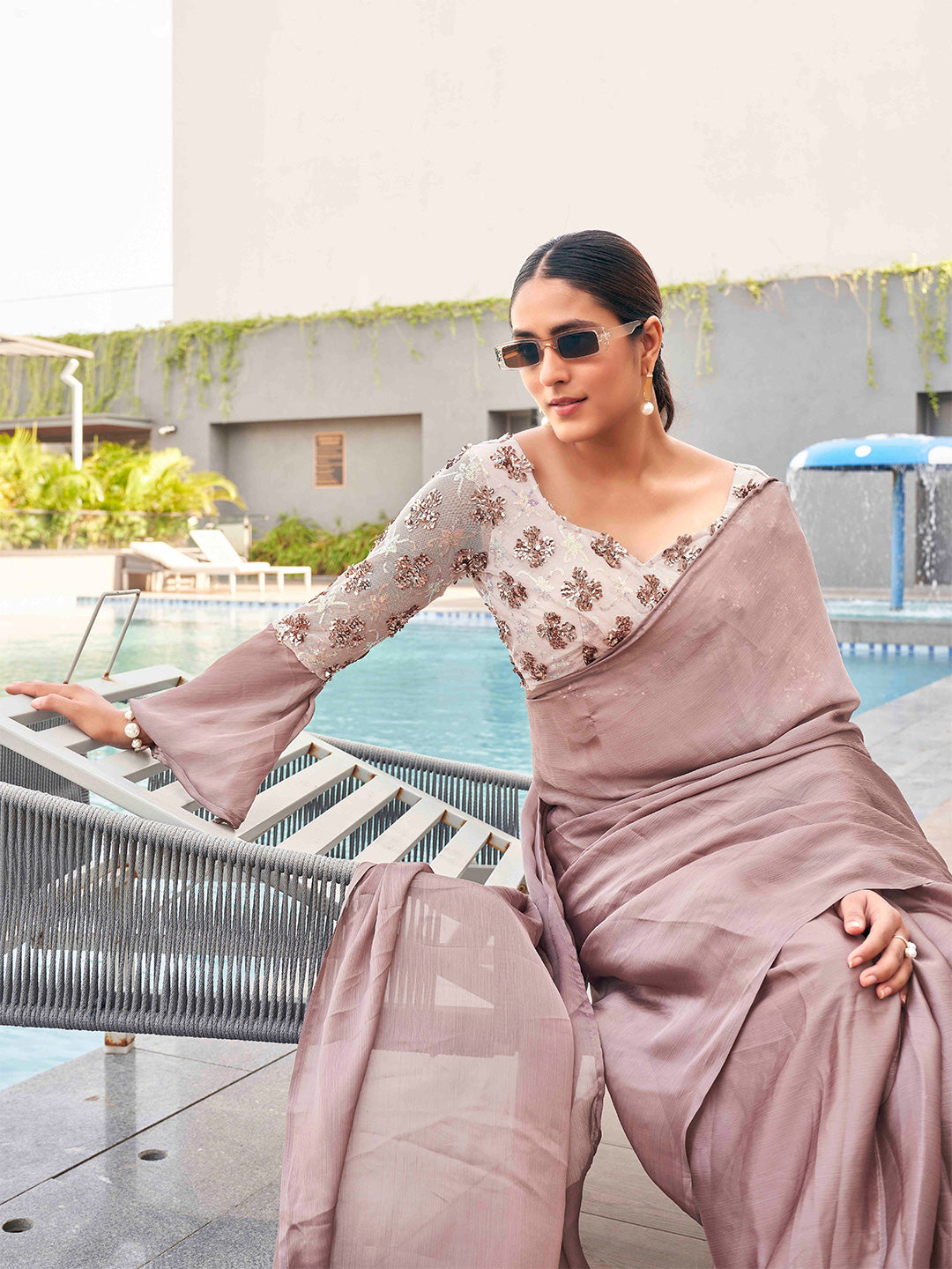 Tikhi Imli satin saree with sequence embroidered blouse | Grocsy