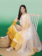 Sangria Floral Embroidered Pure Cotton Straight Kurta With Sharara & Dupatta | Grocsy