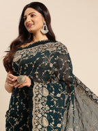 kasee Floral Zari Pure Georgette Saree | Grocsy