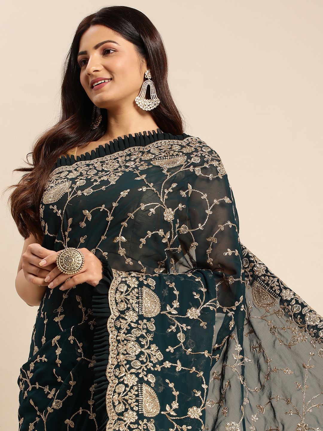 kasee Floral Zari Pure Georgette Saree | Grocsy