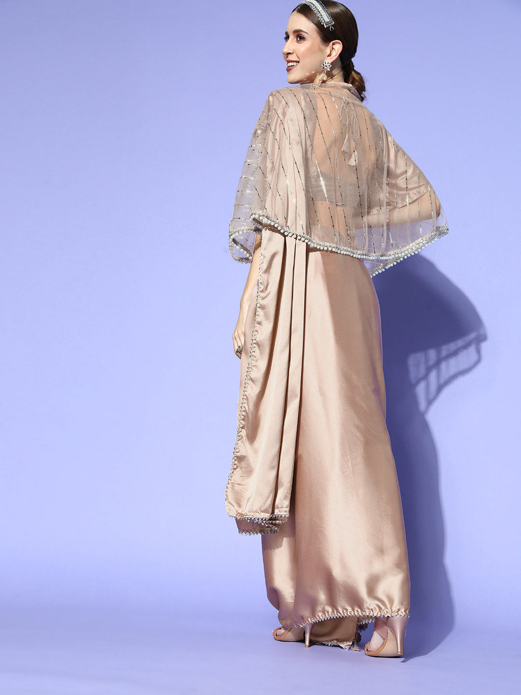 Tikhi Imli Satin Saree With Cape | Grocsy